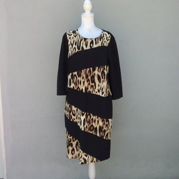 Chico's Womens 3/4 Sleeves Dress Size Large Knee Length Animal Print Black - Picture 3 of 6